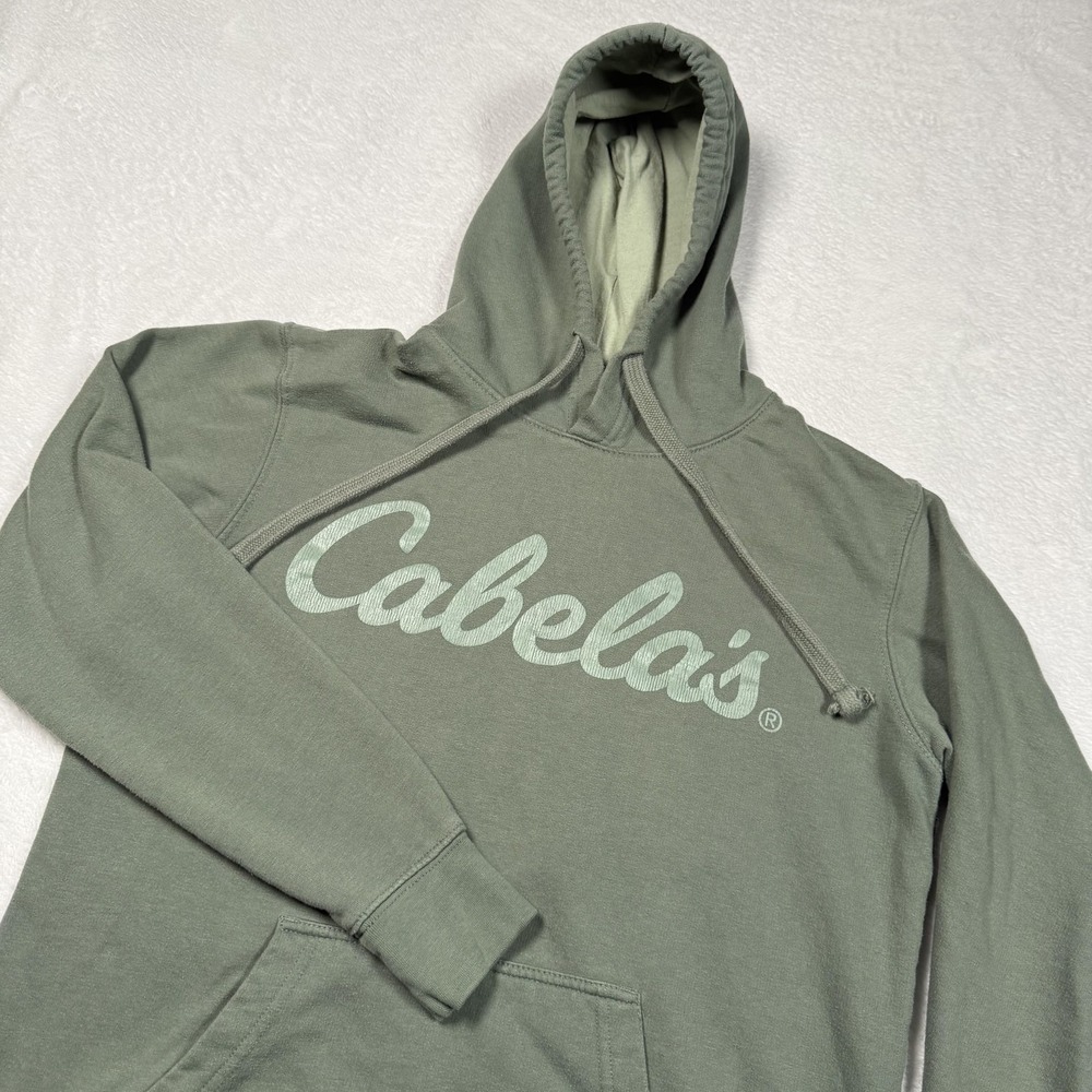 Cabela's Hoodie Womens Medium Green Pullover Fleece Logo Kangaroo Pocket Hunting